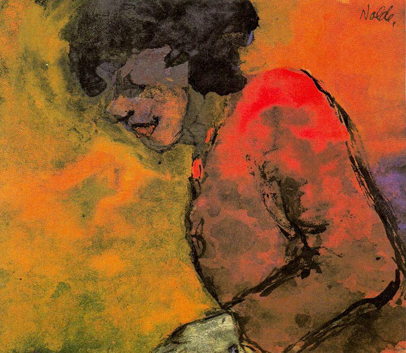 Wikioo.org - The Encyclopedia of Fine Arts - Painting, Artwork by Emile Nolde - Woman in a Red Dress (in Profile)