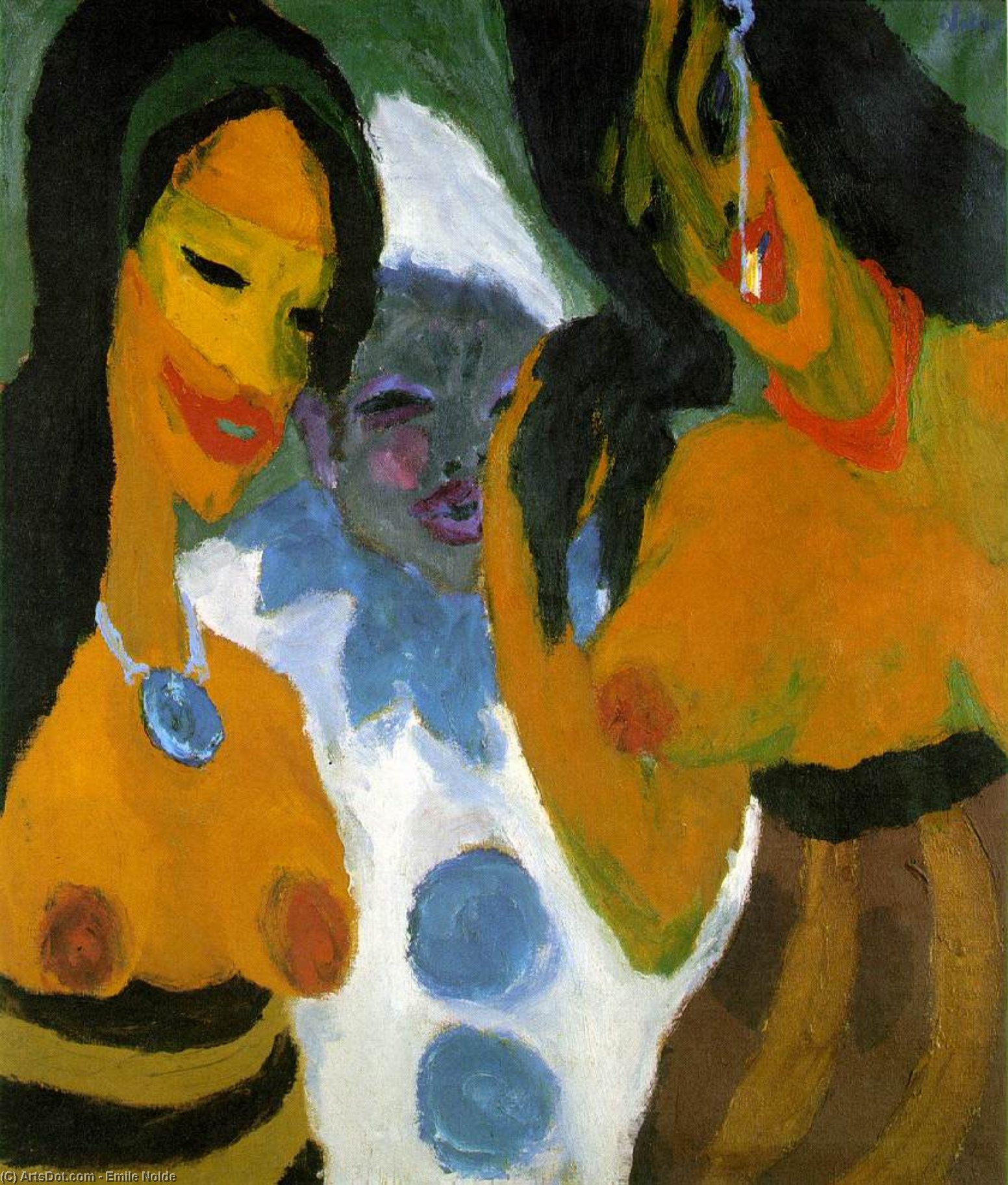 Wikioo.org - The Encyclopedia of Fine Arts - Painting, Artwork by Emile Nolde - Women and a Pierrot