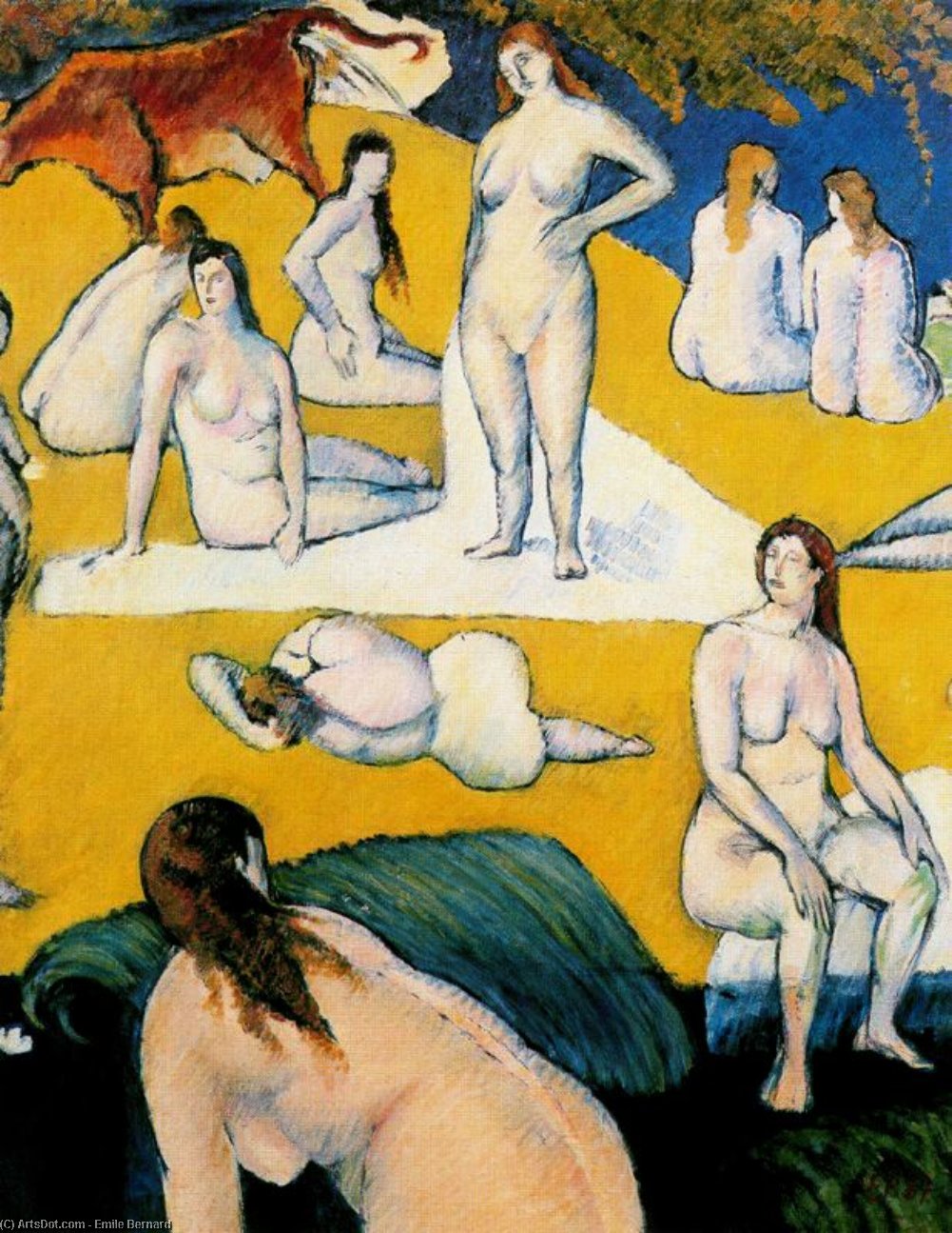 Wikioo.org – L'Encyclopédie des Beaux Arts - Peinture, Oeuvre de Emile Bernard - baigneurs avec rouge vache