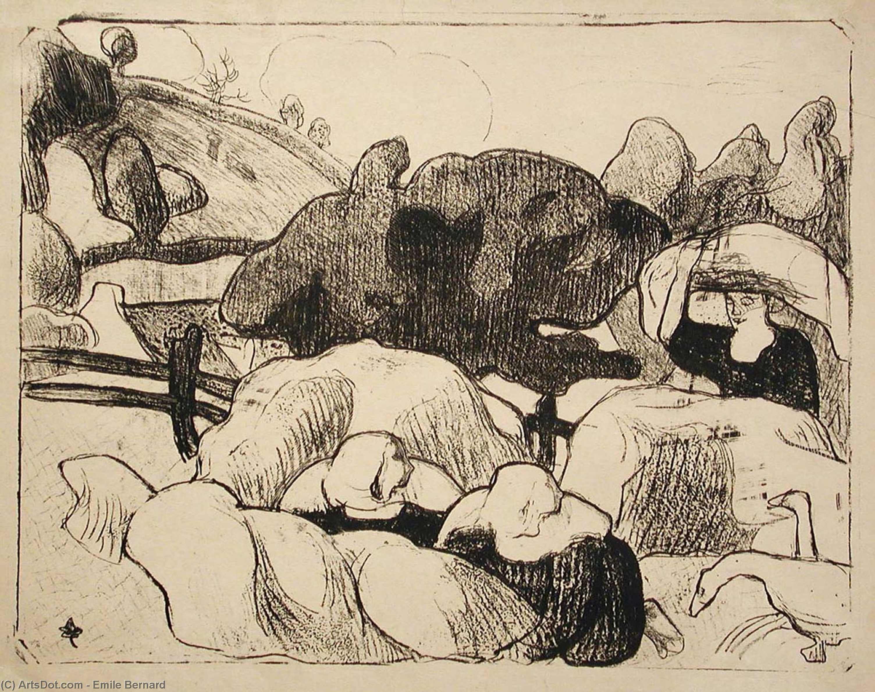 Wikioo.org - The Encyclopedia of Fine Arts - Painting, Artwork by Emile Bernard - Femmes faisant les foins (Women Making Haystacks)