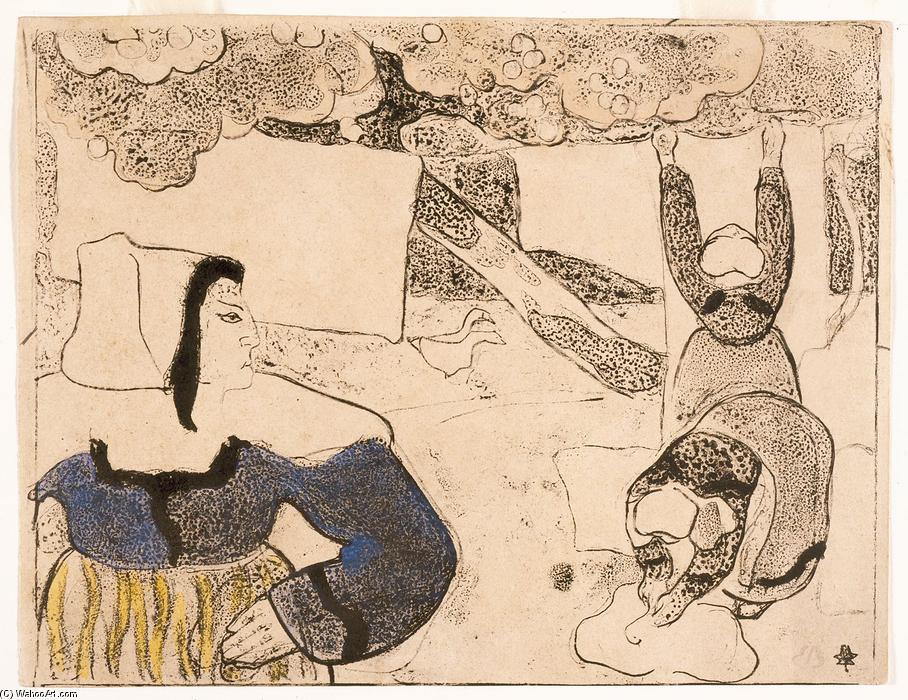 WikiOO.org - Encyclopedia of Fine Arts - Malba, Artwork Emile Bernard - Femmes étendant du linge (Women Hanging Laundry)