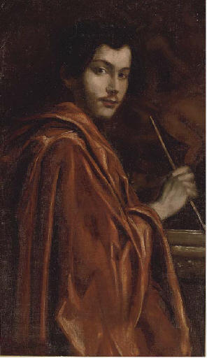 Wikioo.org – L'Enciclopedia delle Belle Arti - Pittura, Opere di Emile Bernard - ritratto di una pittore contro  Un  rosso  accappatoio