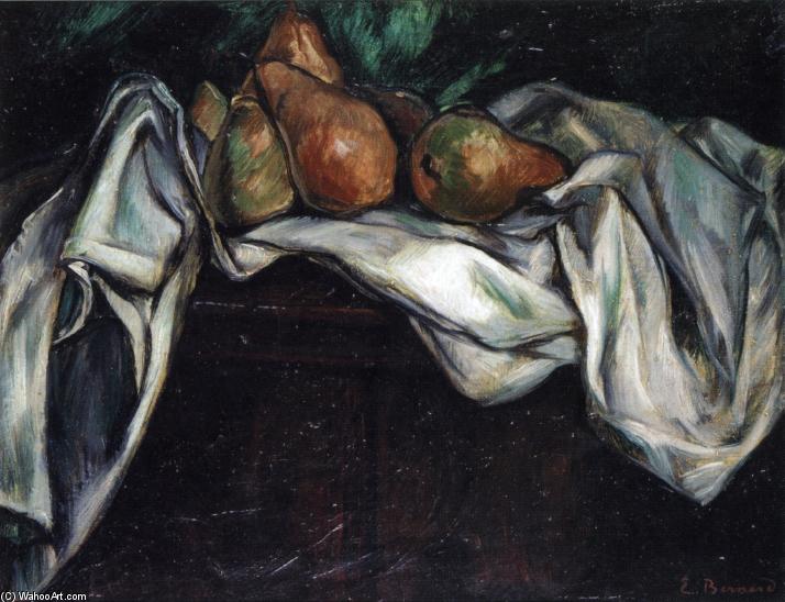 Wikioo.org - The Encyclopedia of Fine Arts - Painting, Artwork by Emile Bernard - Still Life with Pears on a White Tablecloth