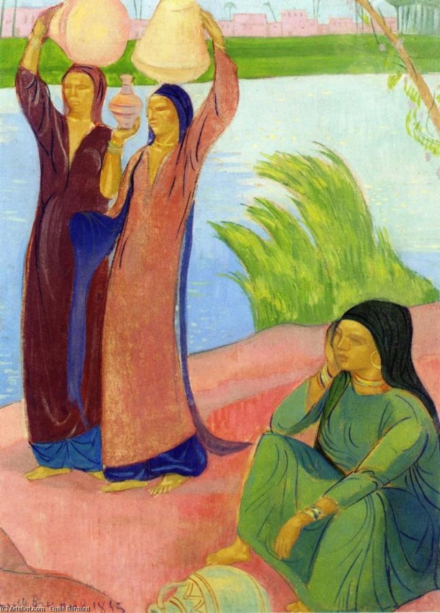 Wikioo.org - The Encyclopedia of Fine Arts - Painting, Artwork by Emile Bernard - Three Women on the Banks of a River