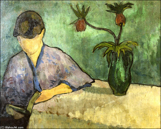 Wikioo.org – L'Encyclopédie des Beaux Arts - Peinture, Oeuvre de Emile Bernard - jeune femme en kimono , Lecture