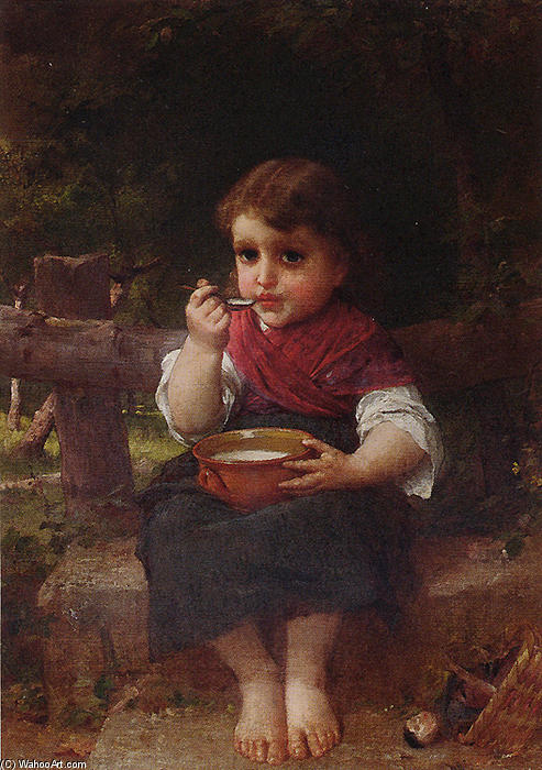 Wikioo.org - The Encyclopedia of Fine Arts - Painting, Artwork by Emile Munier - A Bowl of Milk