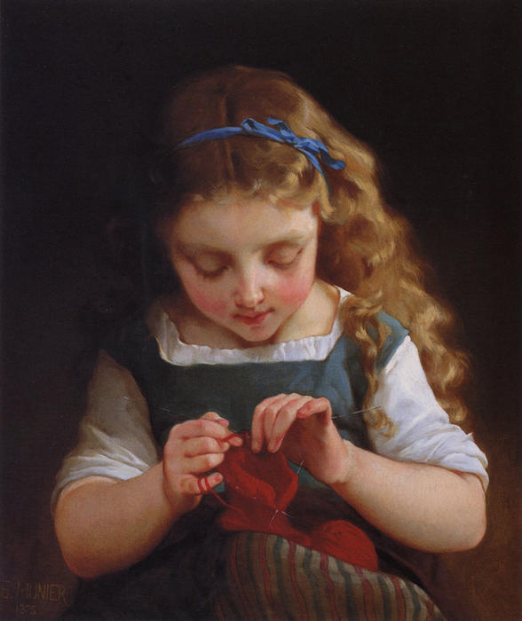 Wikioo.org - The Encyclopedia of Fine Arts - Painting, Artwork by Emile Munier - A Careful Stitch