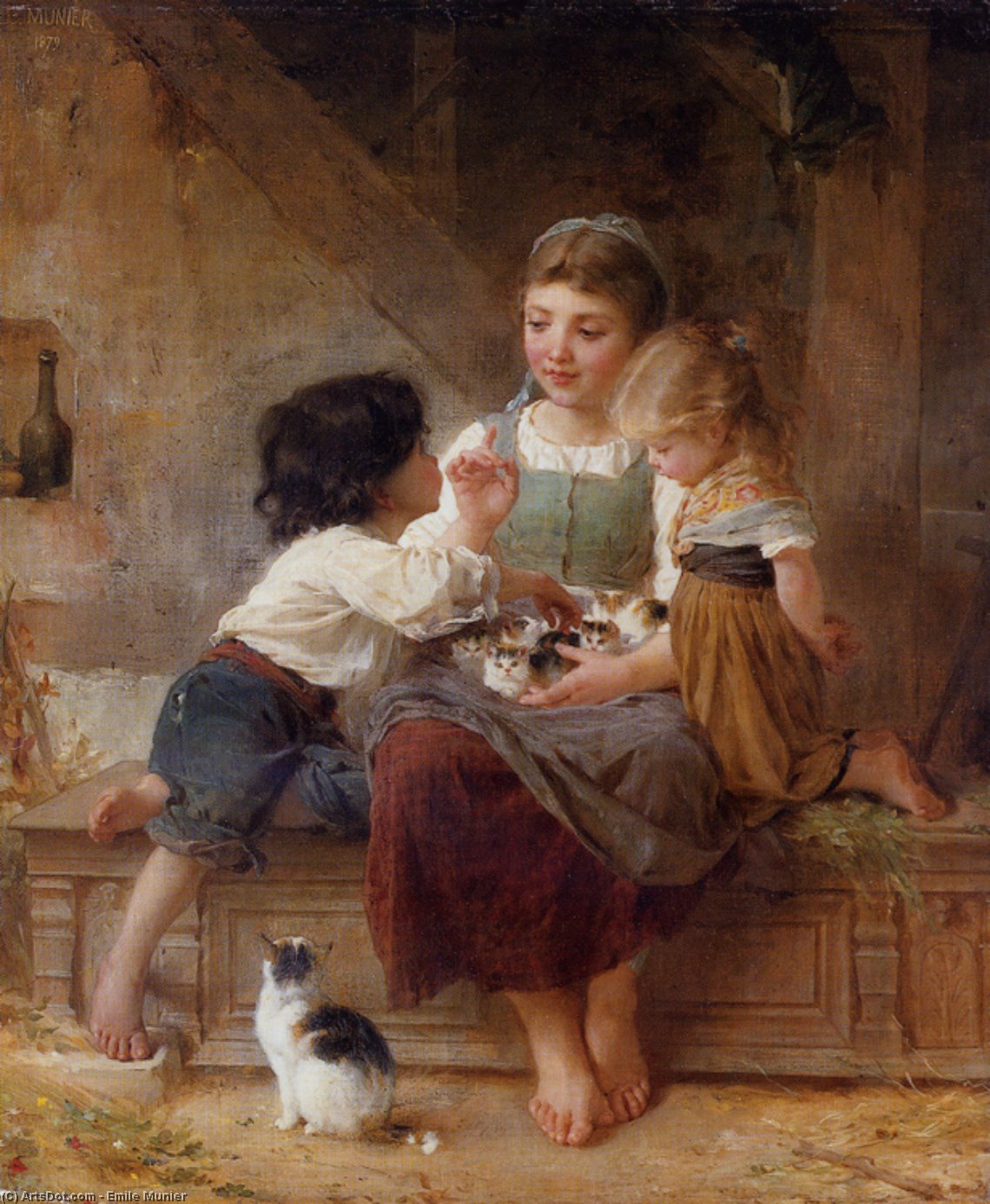 Wikioo.org – L'Encyclopédie des Beaux Arts - Peinture, Oeuvre de Emile Munier - a heureux famille