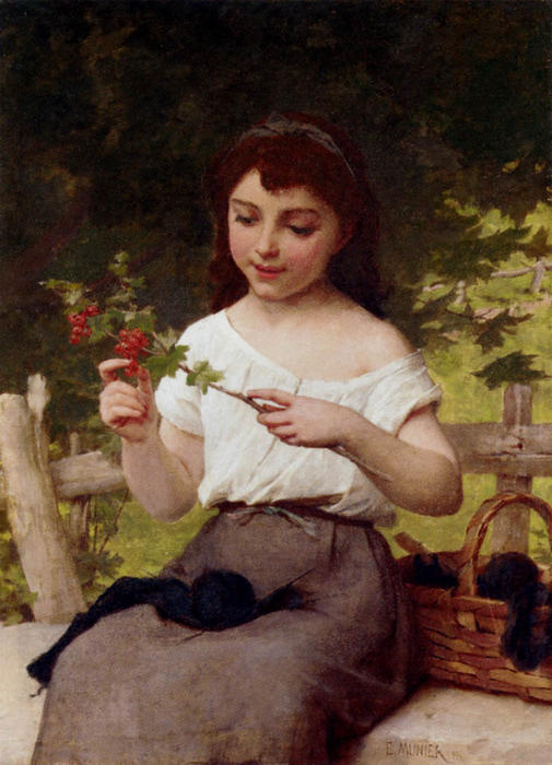 WikiOO.org - Енциклопедия за изящни изкуства - Живопис, Произведения на изкуството Emile Munier - A Sprig of Berries