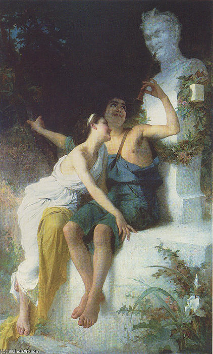 Wikioo.org - The Encyclopedia of Fine Arts - Painting, Artwork by Emile Munier - Bacchantie Frolic before a Herm of a Satyr