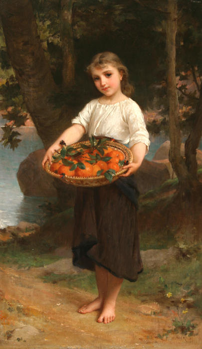 Wikioo.org - The Encyclopedia of Fine Arts - Painting, Artwork by Emile Munier - Girl with Basket of Oranges