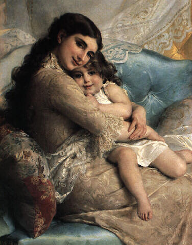 Wikioo.org - The Encyclopedia of Fine Arts - Painting, Artwork by Emile Munier - Portrait of a Mother and Daughter