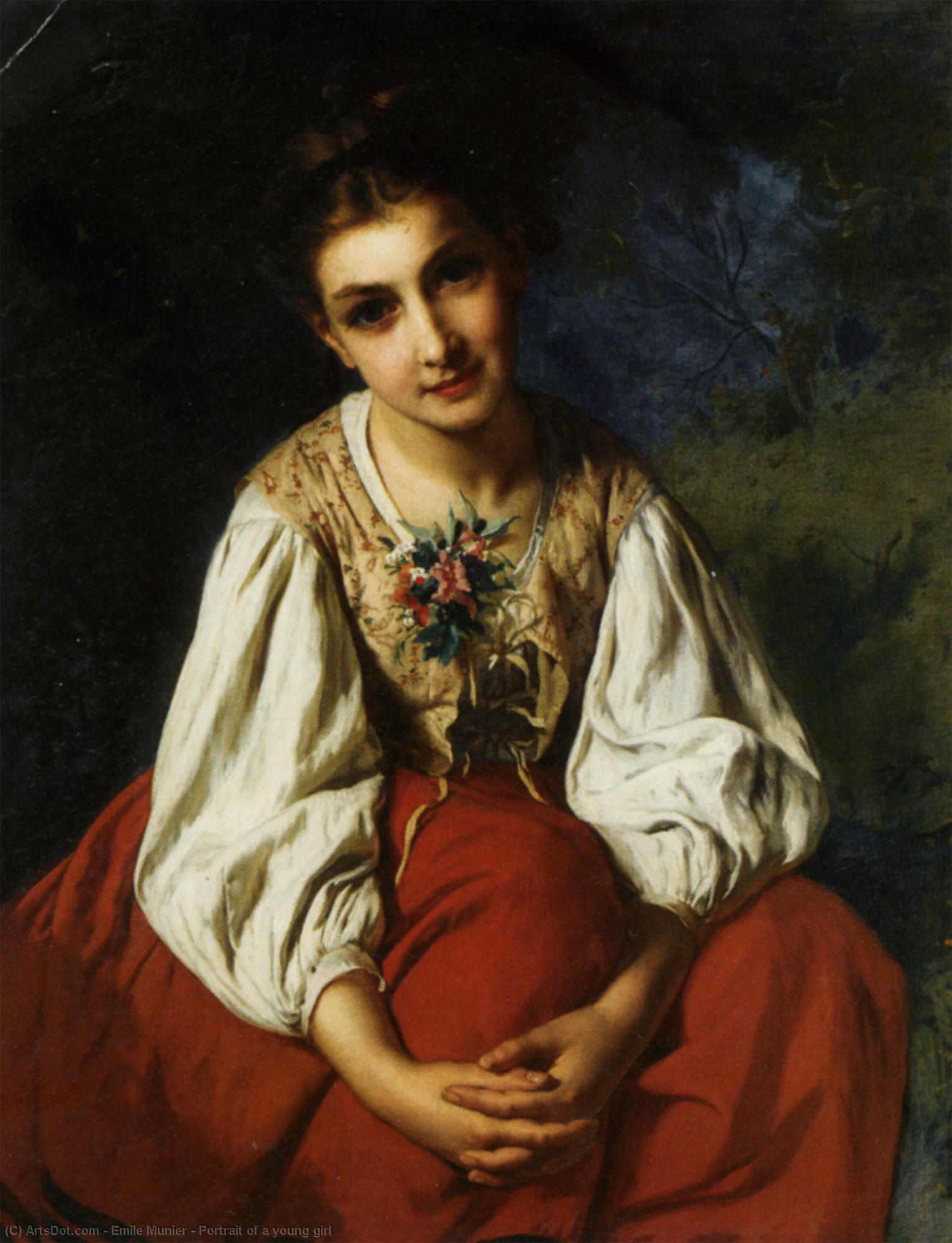 Wikioo.org - The Encyclopedia of Fine Arts - Painting, Artwork by Emile Munier - Portrait of a young girl