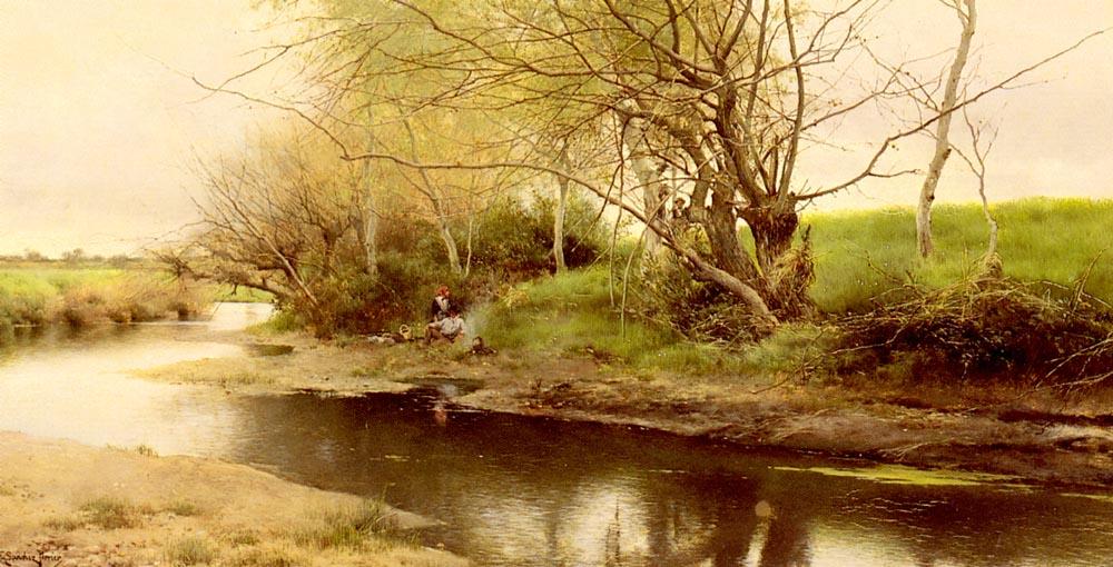 WikiOO.org - Encyclopedia of Fine Arts - Malba, Artwork Emilio Sanchez-Perrier - A Campfire By The River's Edge