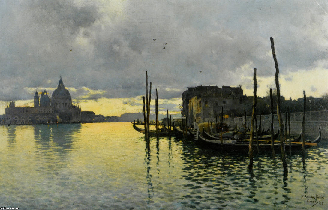 WikiOO.org - Encyclopedia of Fine Arts - Maľba, Artwork Emilio Sanchez-Perrier - Evening_Looking_Towards_the_Grand_Canal_with_Santa_Maria_Della_Salute_in_the_Distance