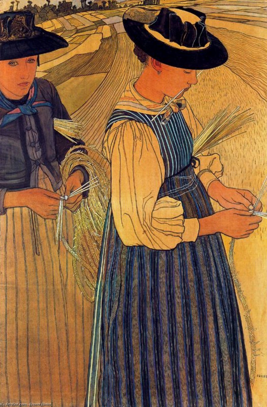 Wikioo.org - The Encyclopedia of Fine Arts - Painting, Artwork by Ernest Bieler - Girls braiding straw