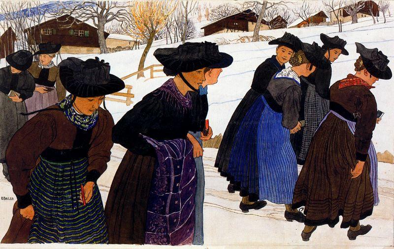 Wikioo.org - The Encyclopedia of Fine Arts - Painting, Artwork by Ernest Bieler - Girls going to church