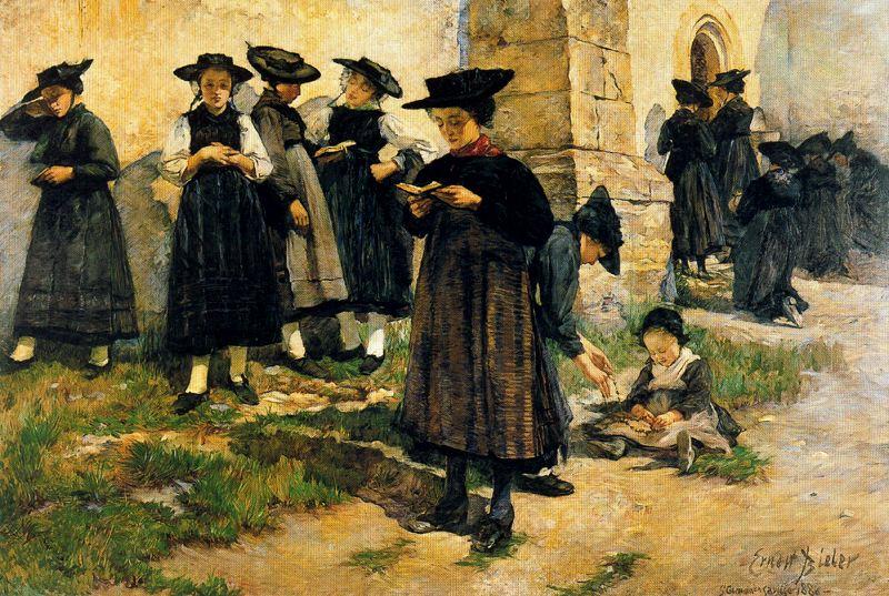 Wikioo.org - The Encyclopedia of Fine Arts - Painting, Artwork by Ernest Bieler - In front of the church of Saint-Germain