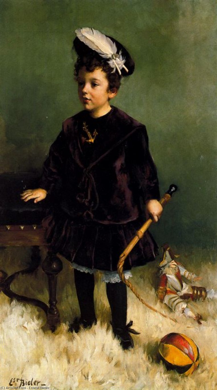 Wikioo.org – L'Enciclopedia delle Belle Arti - Pittura, Opere di Ernest Bieler - il ragazzo con una frusta ( Bambino Decollogny )