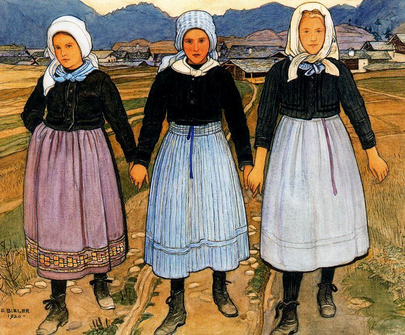 Wikioo.org - The Encyclopedia of Fine Arts - Painting, Artwork by Ernest Bieler - Three Young Girls