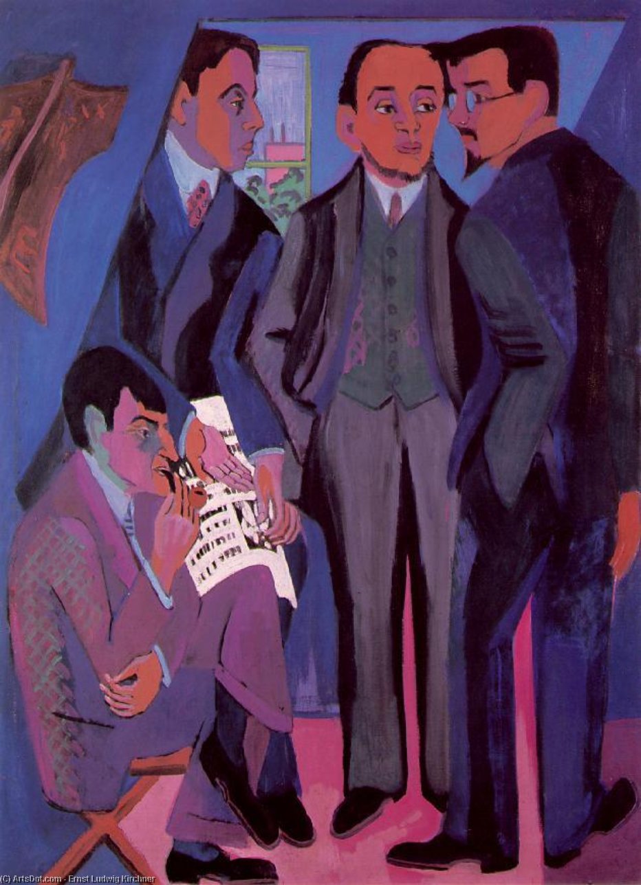 Wikioo.org - The Encyclopedia of Fine Arts - Painting, Artwork by Ernst Ludwig Kirchner - A Group of Artists. Otto Mueller, Kirchner, Heckel, Schmidt-Rottluff