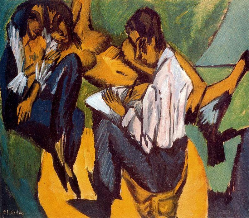 Wikioo.org – L'Encyclopédie des Beaux Arts - Peinture, Oeuvre de Ernst Ludwig Kirchner - artiste avec deux  femmes  tout  effectuer  une  esquisser