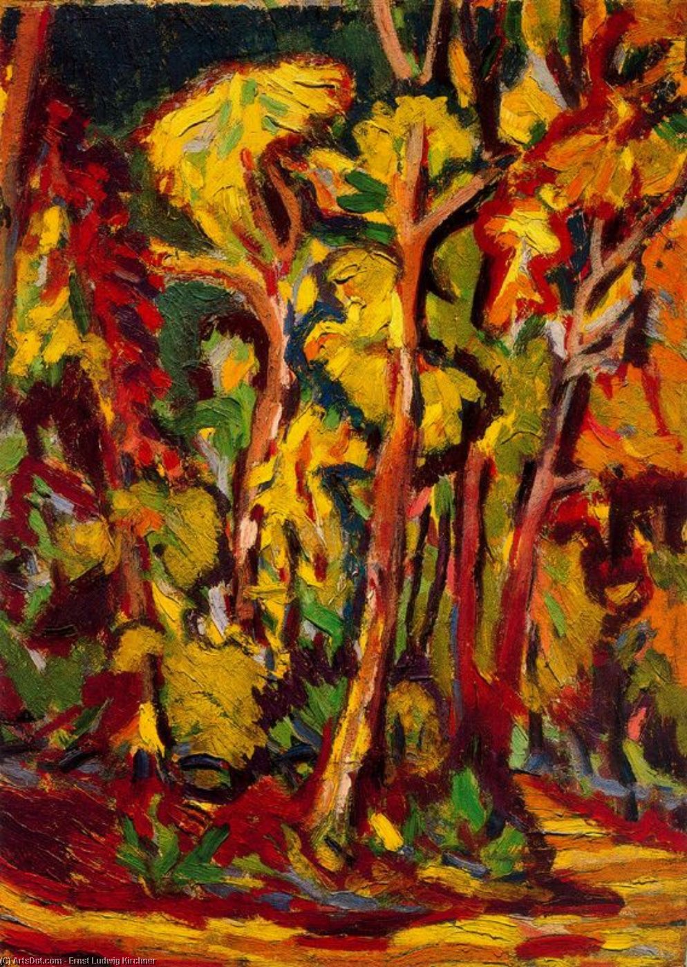 WikiOO.org - Encyclopedia of Fine Arts - Lukisan, Artwork Ernst Ludwig Kirchner - Autumn trees