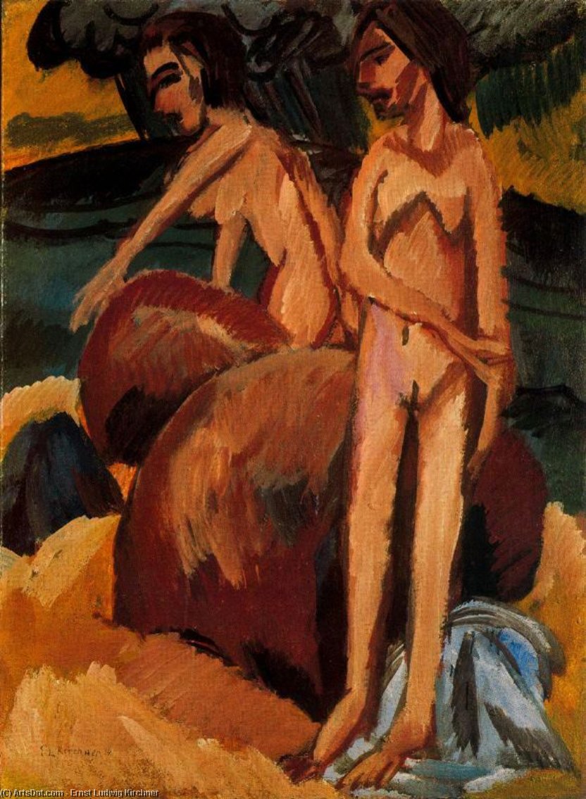 Wikioo.org - The Encyclopedia of Fine Arts - Painting, Artwork by Ernst Ludwig Kirchner - Bathers at Sea
