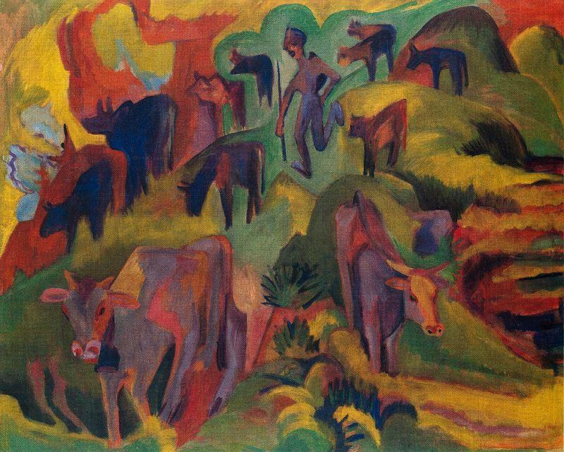 Wikioo.org - The Encyclopedia of Fine Arts - Painting, Artwork by Ernst Ludwig Kirchner - Cows grazing