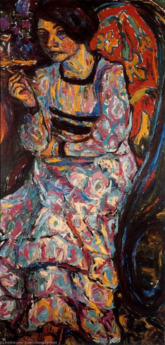 Wikioo.org – L'Encyclopédie des Beaux Arts - Peinture, Oeuvre de Ernst Ludwig Kirchner - Emmy Frich dans la chaise berçante