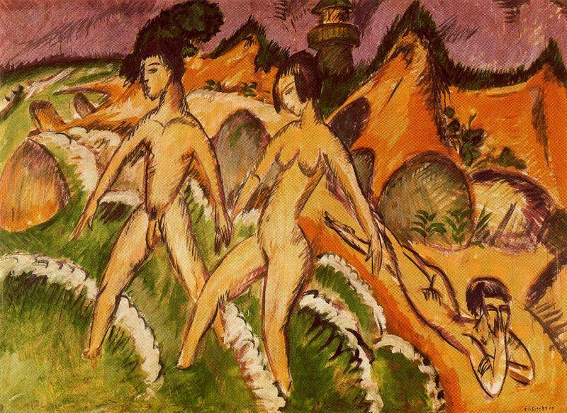 Wikioo.org - The Encyclopedia of Fine Arts - Painting, Artwork by Ernst Ludwig Kirchner - Entering the sea