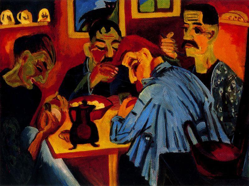 Wikioo.org - The Encyclopedia of Fine Arts - Painting, Artwork by Ernst Ludwig Kirchner - Farmers at Noon