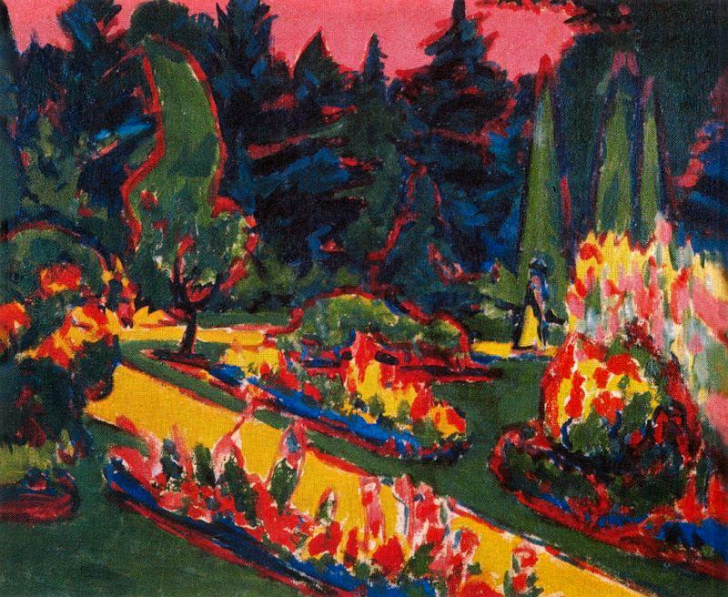 Wikioo.org – La Enciclopedia de las Bellas Artes - Pintura, Obras de arte de Ernst Ludwig Kirchner - flowerbeds` en el parque in Dresden