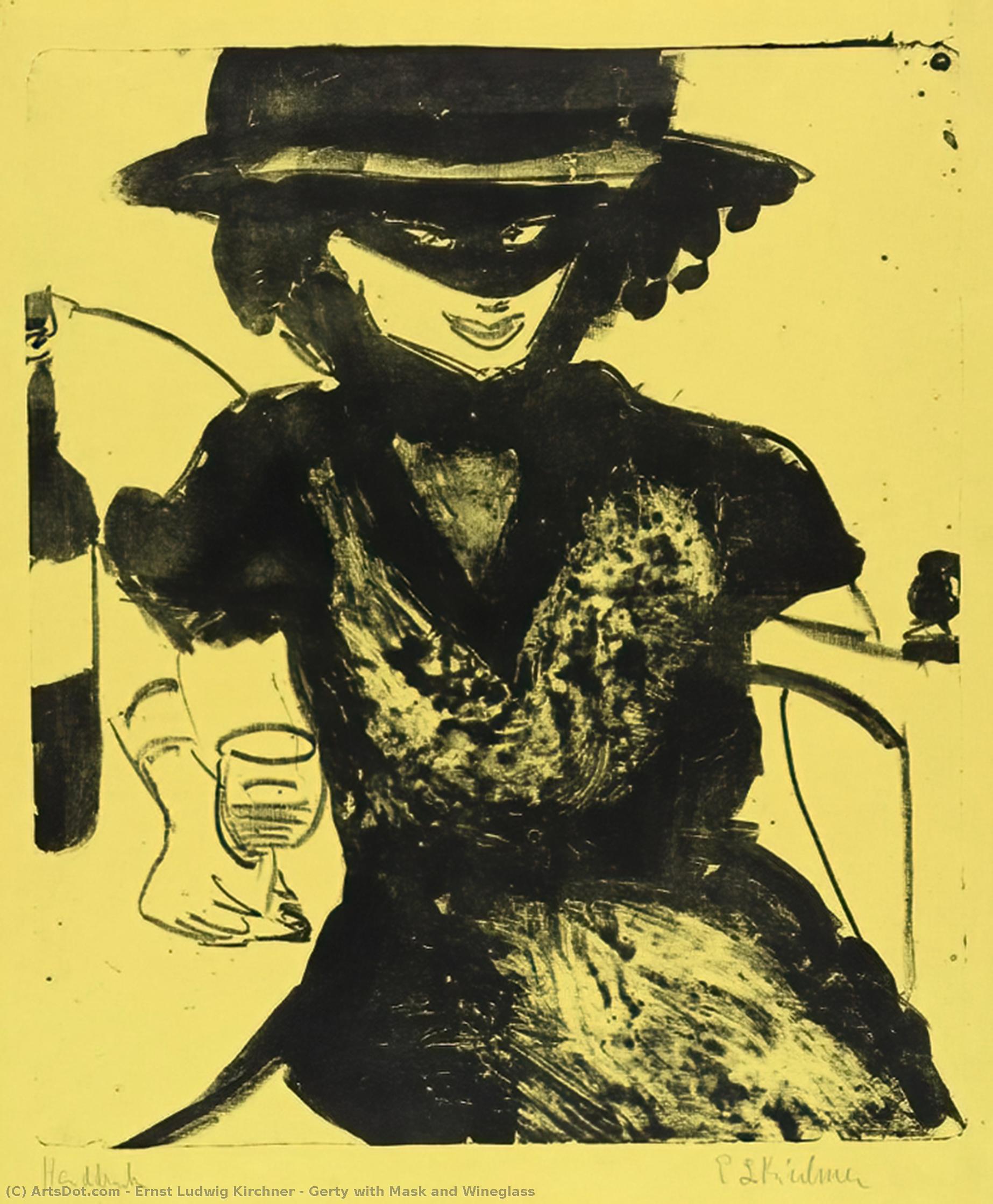 Wikioo.org – La Enciclopedia de las Bellas Artes - Pintura, Obras de arte de Ernst Ludwig Kirchner - Gerty con la máscara y Copa de Vino