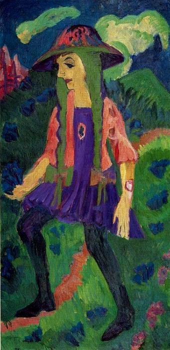 Wikioo.org – L'Enciclopedia delle Belle Arti - Pittura, Opere di Ernst Ludwig Kirchner - ragazza nel prato