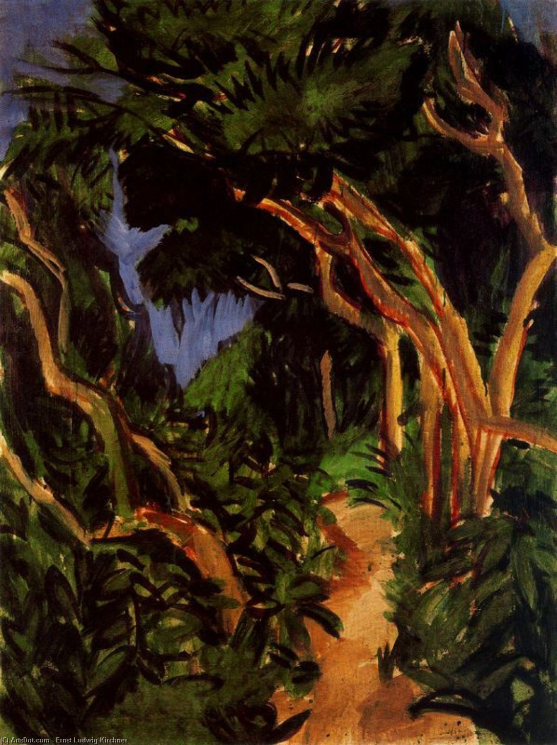 Wikioo.org - The Encyclopedia of Fine Arts - Painting, Artwork by Ernst Ludwig Kirchner - Landscape of Fehmarn, forest trail