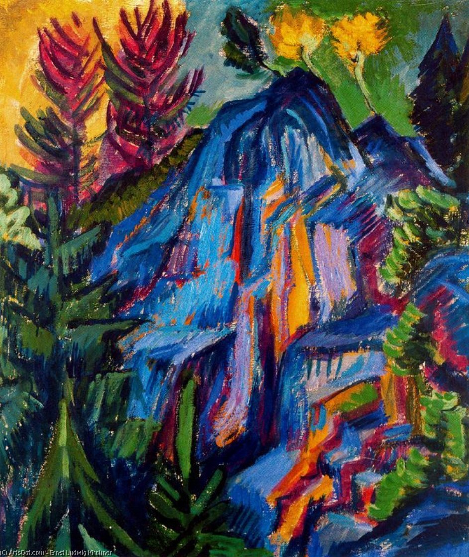 Wikioo.org – La Enciclopedia de las Bellas Artes - Pintura, Obras de arte de Ernst Ludwig Kirchner - paisaje con azul rocas