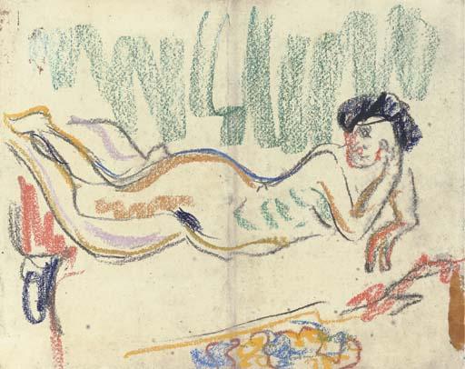 WikiOO.org - Encyclopedia of Fine Arts - Maalaus, taideteos Ernst Ludwig Kirchner - Lying nude