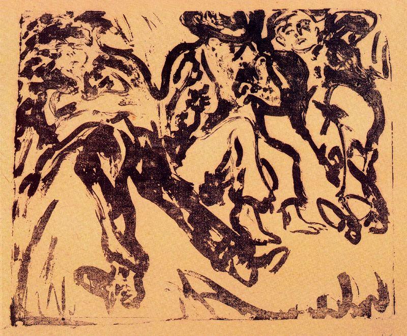 Wikoo.org - موسوعة الفنون الجميلة - اللوحة، العمل الفني Ernst Ludwig Kirchner - Monarchs in the ditch