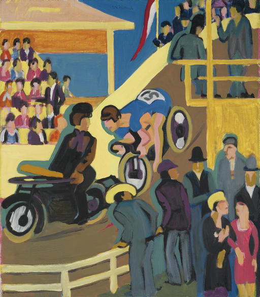 WikiOO.org - Εγκυκλοπαίδεια Καλών Τεχνών - Ζωγραφική, έργα τέχνης Ernst Ludwig Kirchner - Motor cycle race with preload