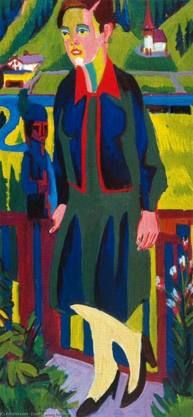 Wikioo.org - The Encyclopedia of Fine Arts - Painting, Artwork by Ernst Ludwig Kirchner - Mrs. Muller in front of the Bergtal