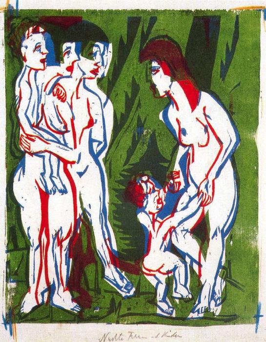 Wikioo.org - The Encyclopedia of Fine Arts - Painting, Artwork by Ernst Ludwig Kirchner - Naked women with children