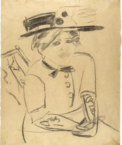 WikiOO.org – 美術百科全書 - 繪畫，作品 Ernst Ludwig Kirchner -  坐在女人  与  帽子 ( Sitzende 麻省理工学院 棚屋 )
