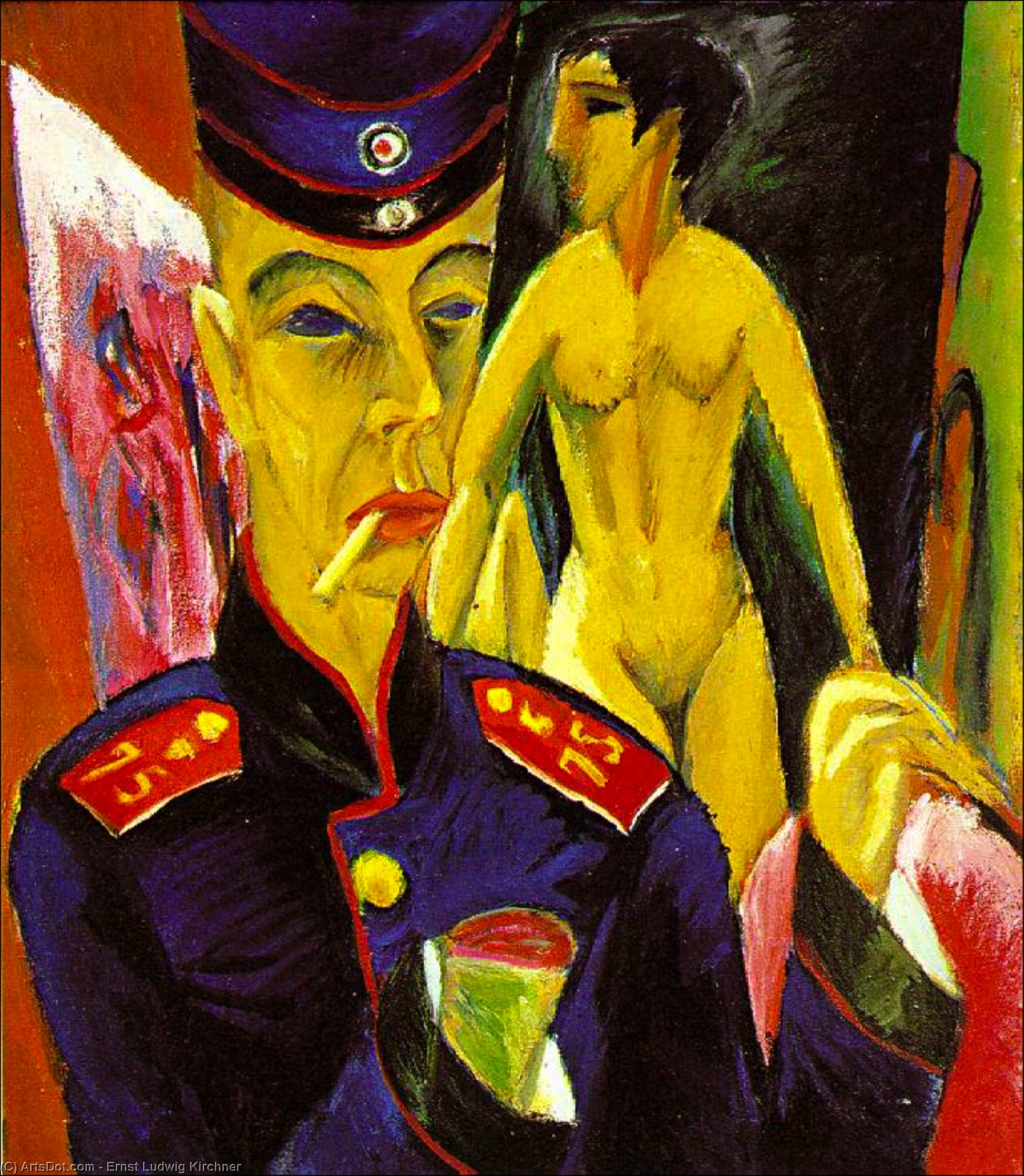 WikiOO.org – 美術百科全書 - 繪畫，作品 Ernst Ludwig Kirchner - 自画像  作为一个  士兵