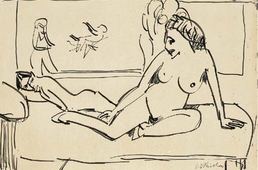 WikiOO.org - אנציקלופדיה לאמנויות יפות - ציור, יצירות אמנות Ernst Ludwig Kirchner - Sitting nude 1