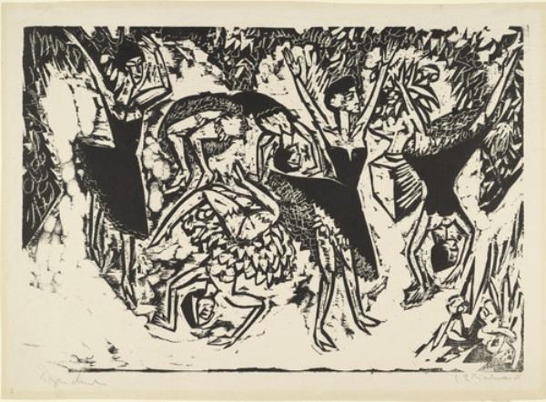 Wikioo.org - The Encyclopedia of Fine Arts - Painting, Artwork by Ernst Ludwig Kirchner - Somersaulting Acrobatic Dancers