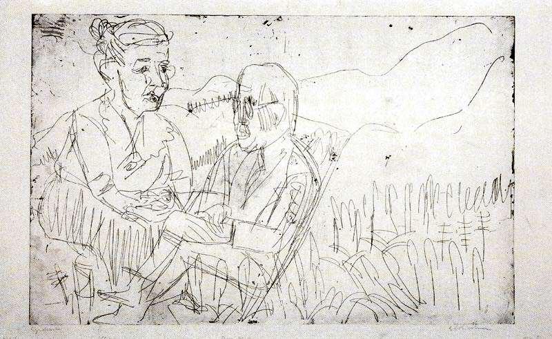 Wikoo.org - موسوعة الفنون الجميلة - اللوحة، العمل الفني Ernst Ludwig Kirchner - Spouses on the patron (Spouses Schiefler)