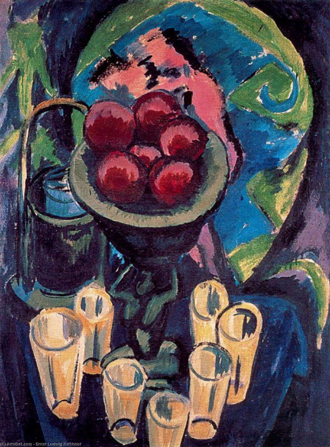 Wikioo.org – L'Encyclopédie des Beaux Arts - Peinture, Oeuvre de Ernst Ludwig Kirchner - Nature morte avec Bichier