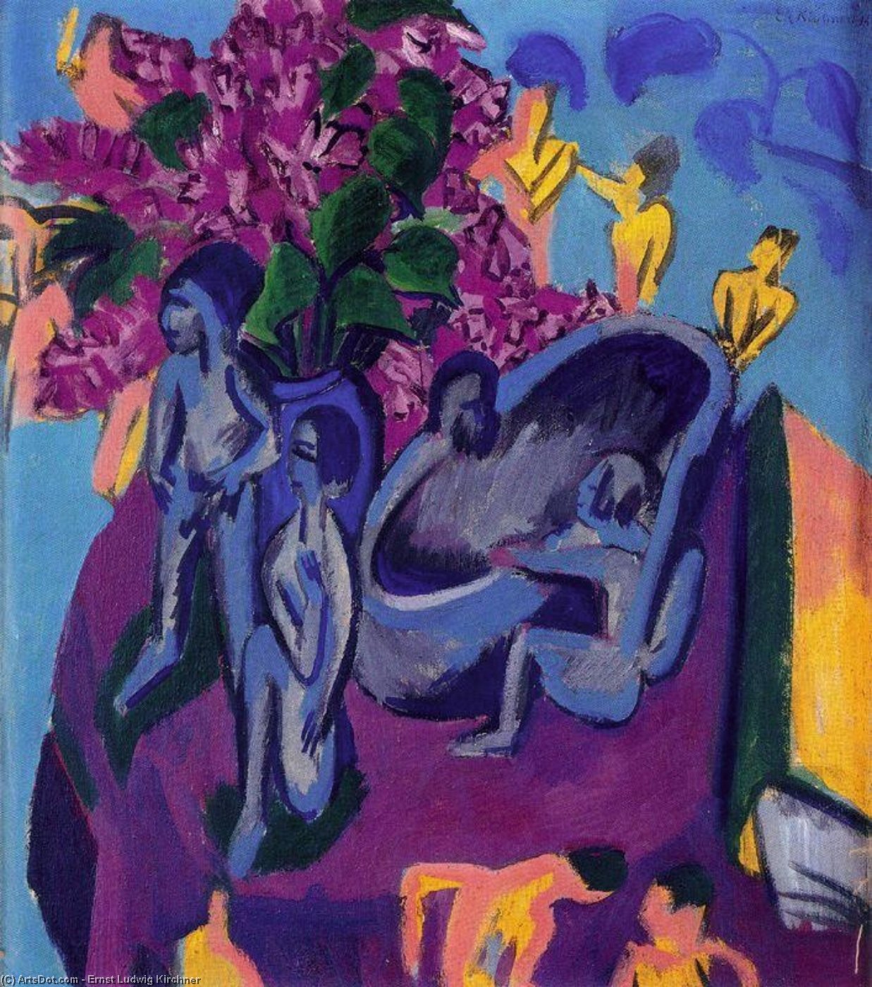 Wikioo.org – L'Enciclopedia delle Belle Arti - Pittura, Opere di Ernst Ludwig Kirchner - ancora la vita con fiori e plastica figure