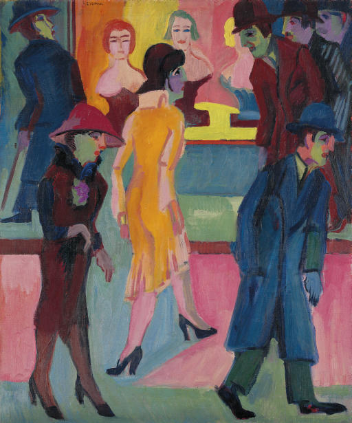 Wikioo.org - The Encyclopedia of Fine Arts - Painting, Artwork by Ernst Ludwig Kirchner - Street scene in front of the barbershop